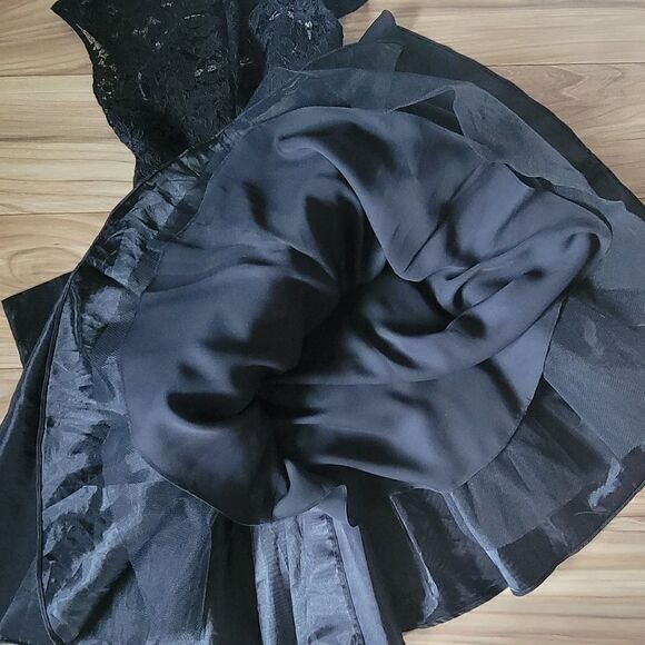 Marchesa Notte Lace Illusion Fit & Flare Taffeta Retro Cocktail Mini Dress Black - Picture 12 of 15